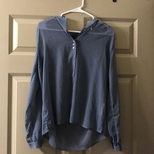 Sheer blue gray polka dot button blouse! NWOT